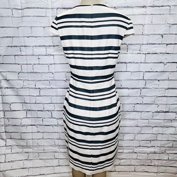 J. Crew Womens Blue & Cream Striped Knee Length Cap Sleeve Sheath Dress Size 8 - Picture 2 of 11